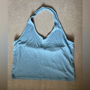 Garage size medium halter crop top. Blue